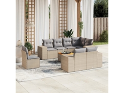9 Pcs Conjunto De Sofás P/ Jardim Com Almofadões Vime Pe Bege Dkd Home Decor
