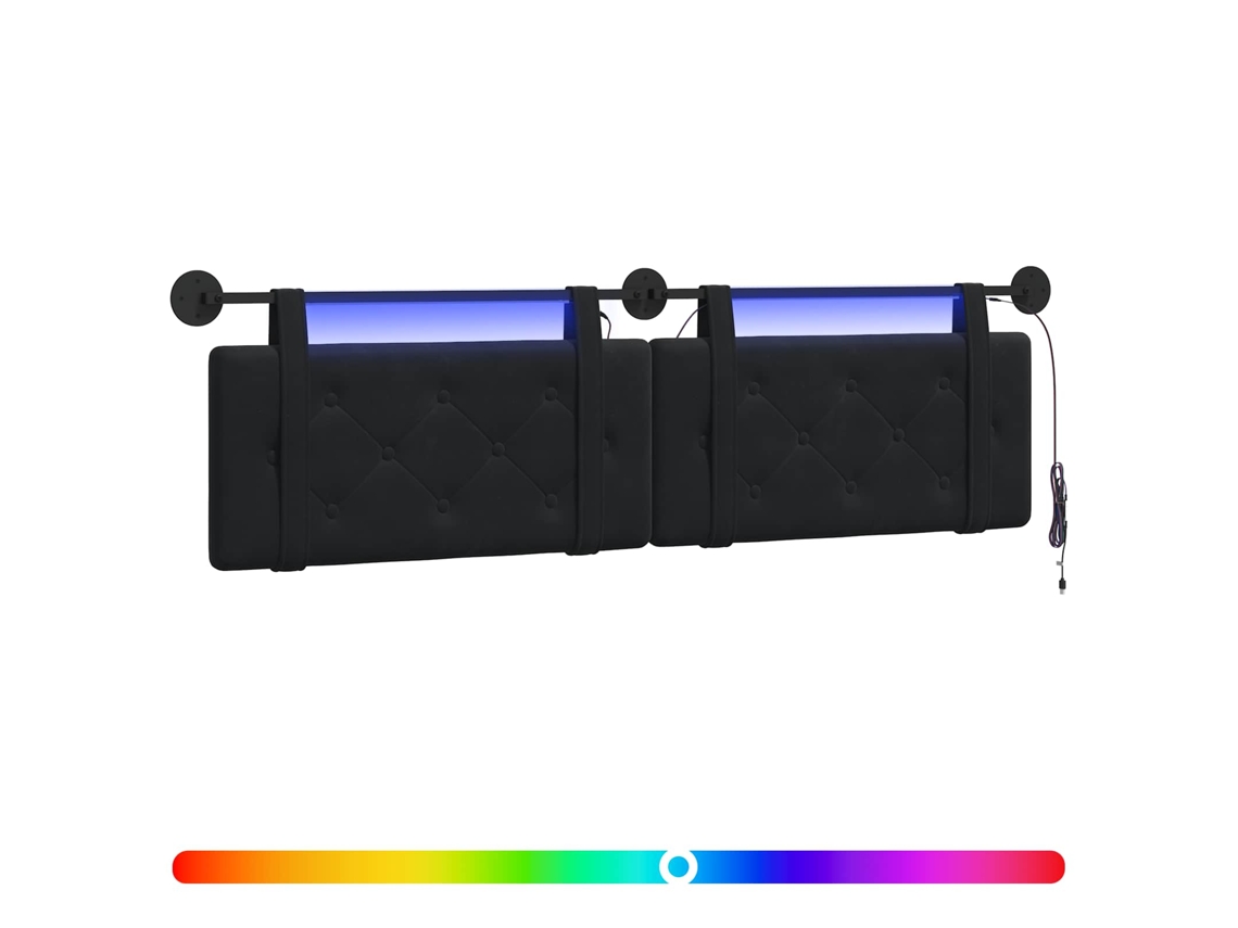 Conjunto 1 Cabeceira Suspensa Vidaxl Preto Veludo (170 X 55 X 5 Cm)