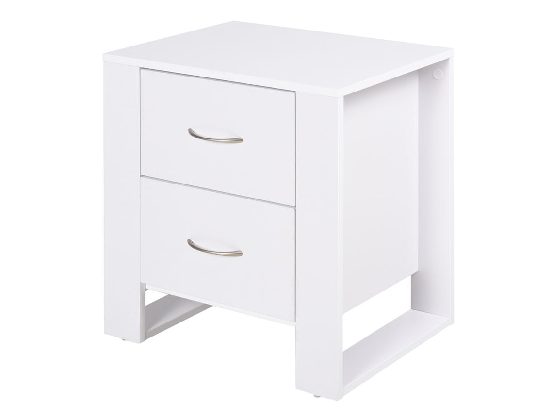 Mesita De Noite Com 2 Gavetas, Pés E Base Elevada Para Quarto, Mesa Lateral Para Sala De Estar, Estilo Moderno, 48x39x54 Cm, Branca
