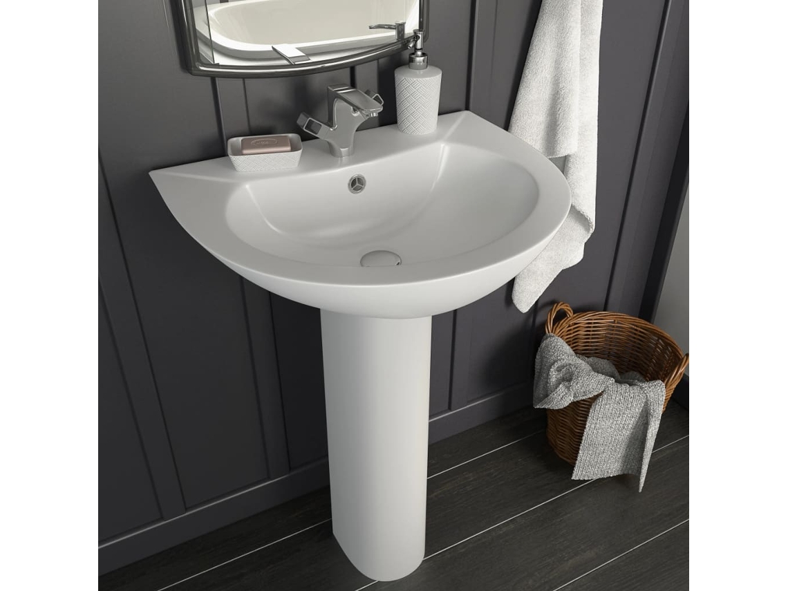Vidaxl Lavatório Com Coluna Cerâmica Branco 520x440x190 Mm