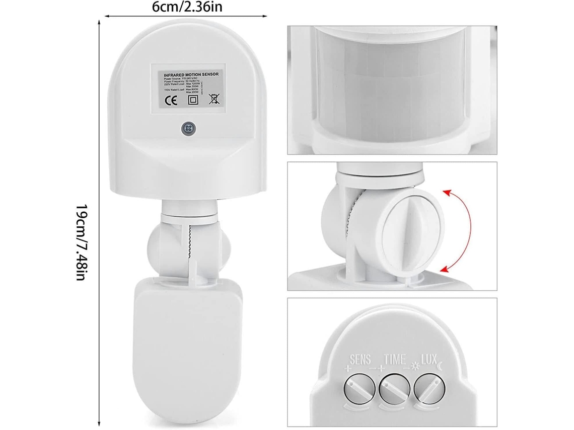 Lâmpada LED Lurelia com sensor de movimento PIR, 8 peças, 1200 W, 300 W, branca, 110 V, baixo consumo