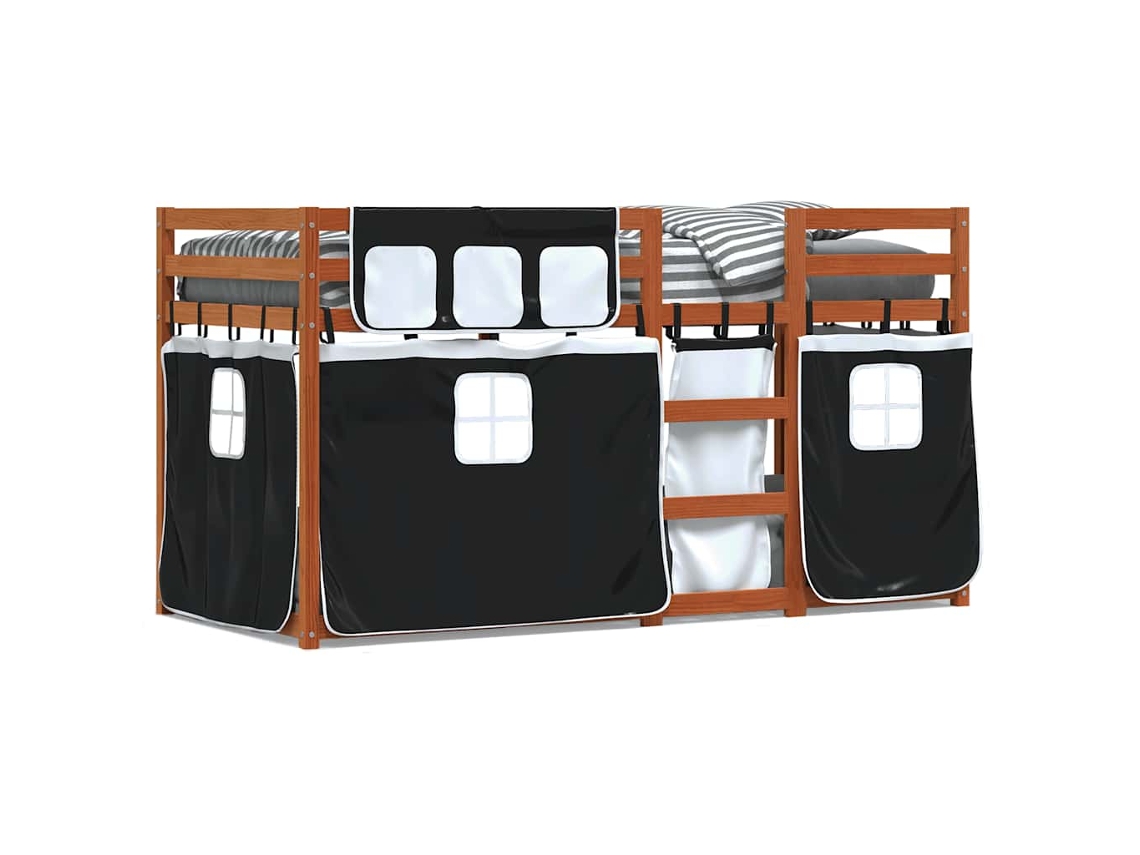Beliche com Cortinas Pinho Maciço Branco e Preto MAISON EXCLUSIVE (80x200 cm)