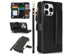 Capa Em Couro Pu, Com Suporte Para Apple Iphone 16 Pro - Cor Preto