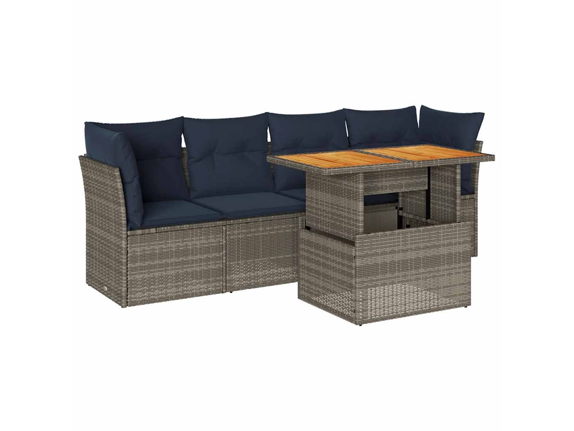 Conjunto de 5 Sofás de Jardim com Almofadões Vime Pe Cinzento MAISON EXCLUSIVE (5 pcs)