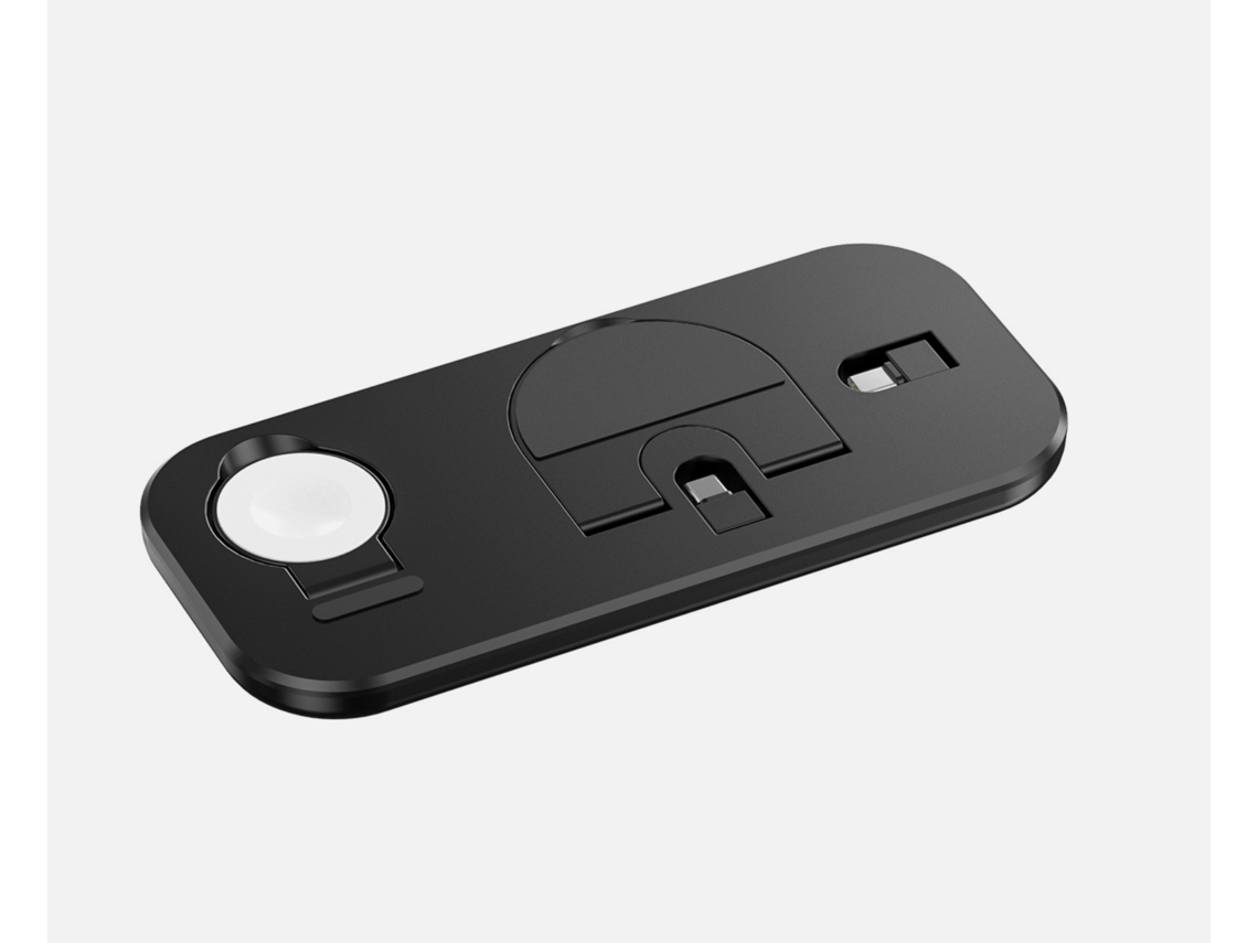 Carregador Sem Fios 3 em 1 para Telemóvel Relógio e Auriculares Base de Mesa Preta BISBISOUS