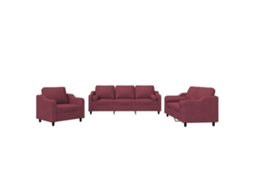 Conjunto 3 de sofás com almofadas VIDAXL tecido vermelho-tinto