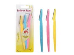 Set De 3 Lâminas De Barbear Para Cejas De Aço Inoxidável Com Cabo Antiderrapante E Cores Variadas