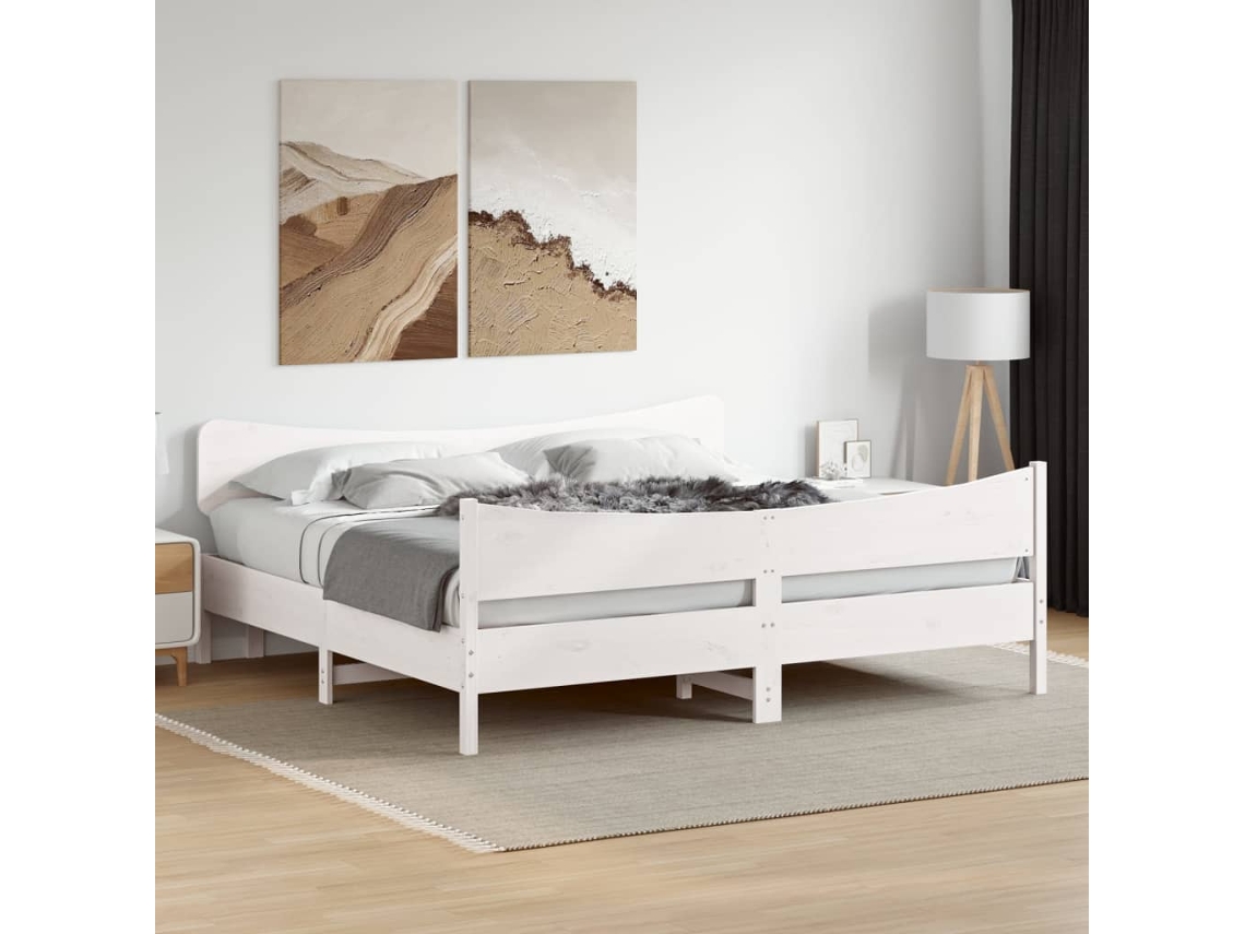 Cama Sem Colchão 180x200 Cm Madeira De Pinho Maciça Branco