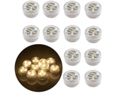 Luzes Subaquáticas Sem Chama com 12 Leds, Alimentadas por Bateria, Submersíveis e À Prova D'água BRILVIBERA (branco Quente)