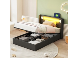 Cama Infantil 90x200 Led Bluetooth Usb Estante Lattenrost Couro Pu