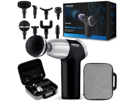 Pistola De Massagem Corporal Ns 500 Neo Sport Com 8 Acessórios Preta