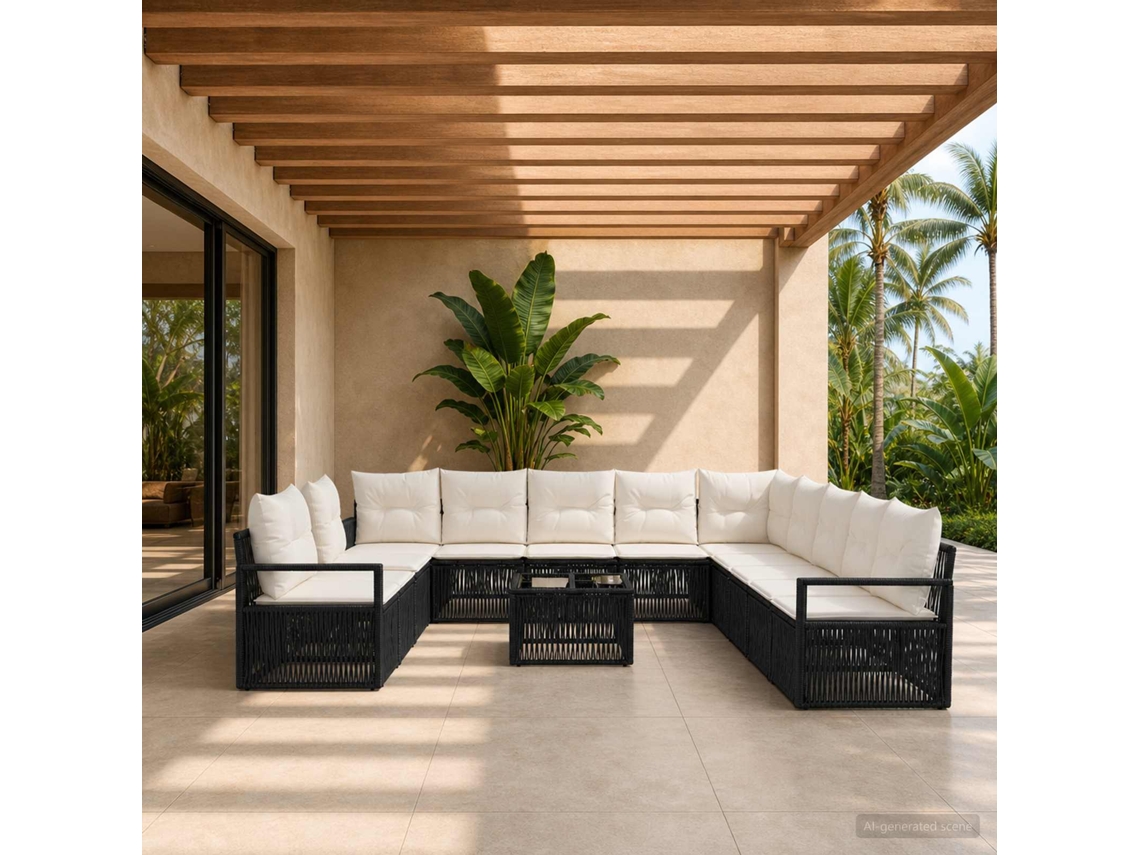 Vidaxl Conjunto De Sofá De Jardim 12 Unid. Preto Vime Pe