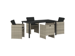 Conjunto 5 De Jantar De Vidaxl Para Jardim Com Almofadas Cinza Claro Vime Pe