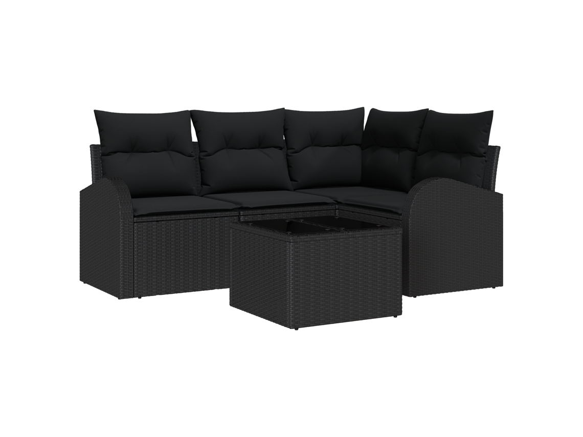 Conjunto 5 Sofá De Jardim Vidaxl Preto Vime Pe (55 X 55 X 37 Cm)