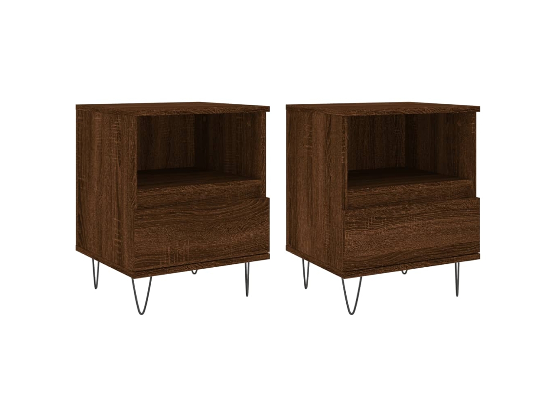 Conjunto de Mesas de Cabeceira 2pcs Derivados de Madeira Carvalho Castanho MAISON EXCLUSIVE (34x35,5x70 cm)