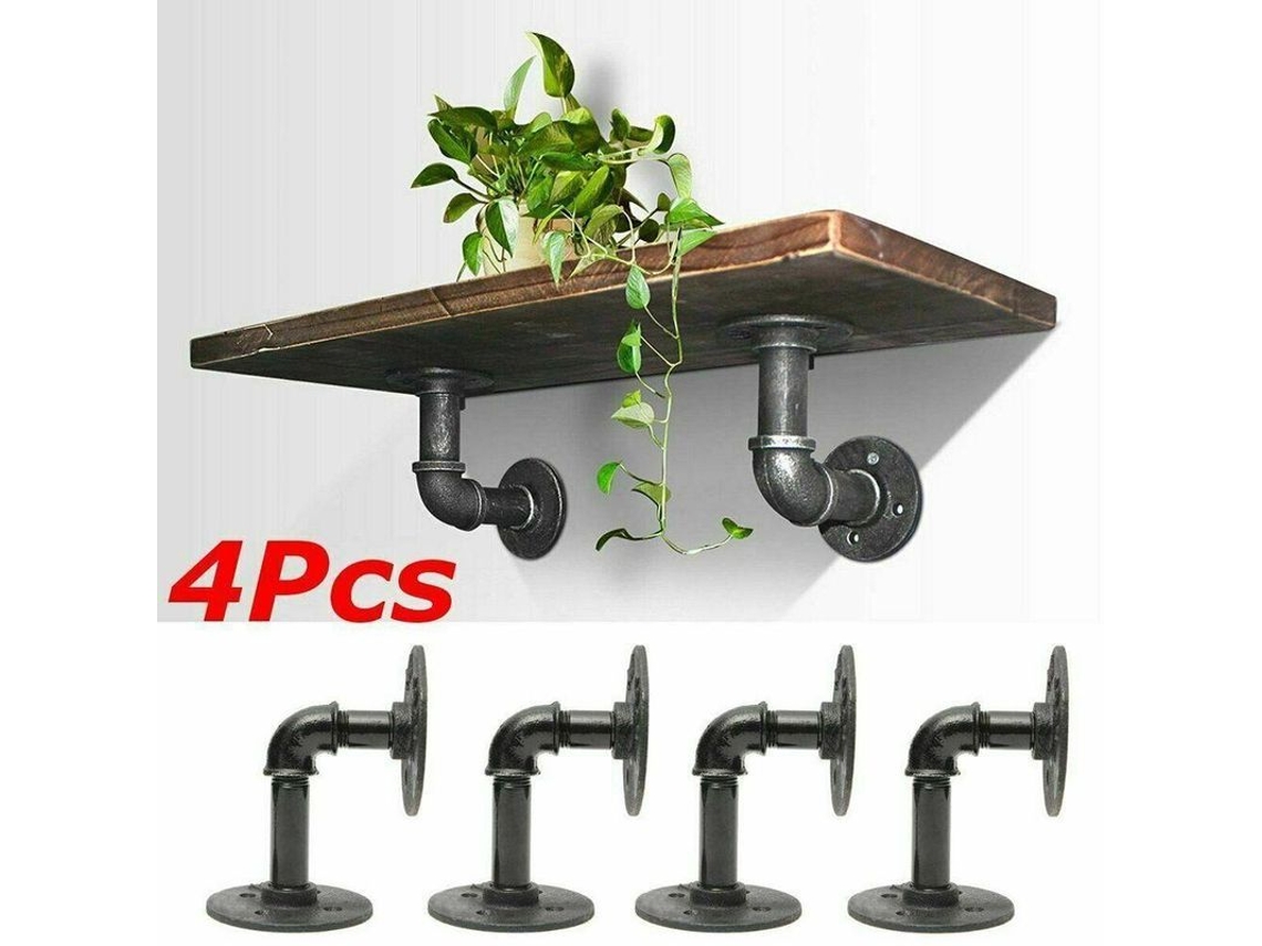 4 Suportes Para Prateleiras De Tubo De Ferro Industrial Rustico Para Prateleiras Flutuantes Parede Armazenagem