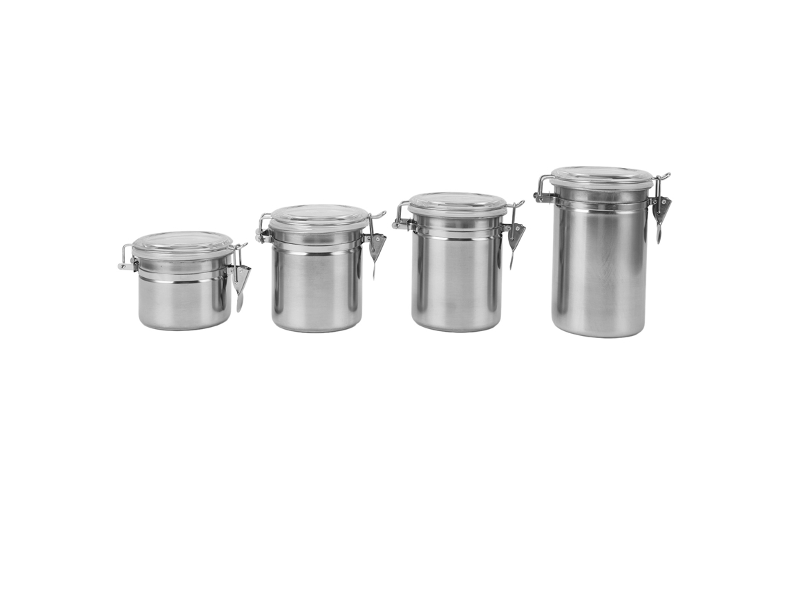 Nova Line conjunto 4 Latas Aço Inoxidável Seladas Armazenamento Culinário Café Chá Açúcar