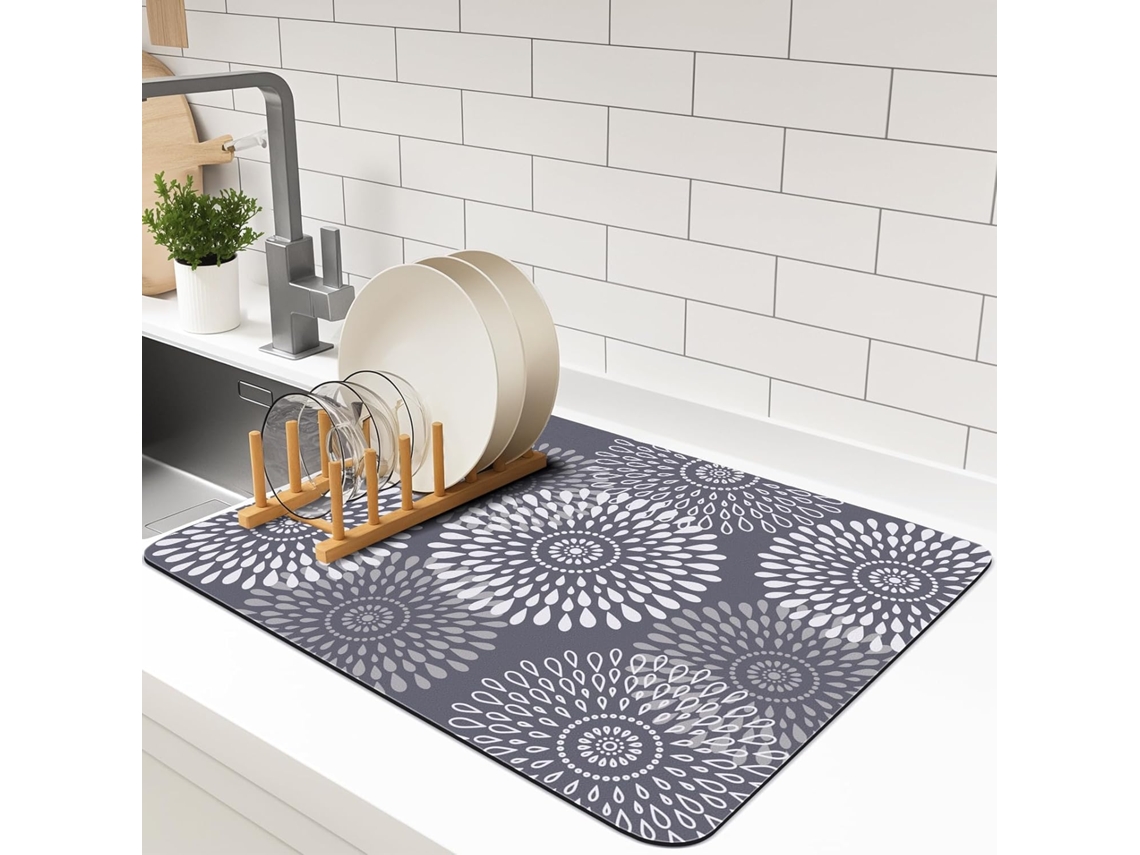 Tapete superabsorvente para bancada de cozinha, com base para drenagem, escorredor de pratos e suporte para utensílios, fácil de limpar. -aquaforge