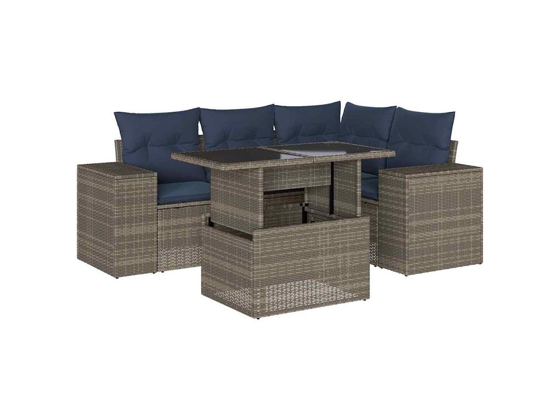 Conjunto de Sofá de Jardim, 5 Peças, Almofadas, Rattan Cinza MAISON EXCLUSIVE