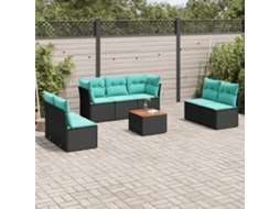 Vidaxl 8 Pcs Conjunto De Sofás P/ Jardim C/ Almofadões Vime Pe Preto