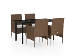 Maison Exclusive - 5 Pcs Conjunto De Jantar P/ Jardim C/ Almofadões Castanho/preto