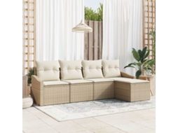 Conjunto De Sofá De Jardim 5 Peças Com Almofadas Bege Poliratan Wsd509793 Lovely Home