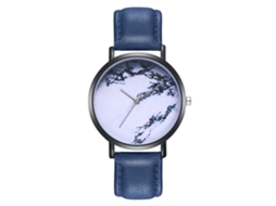 Relógio de pulso casual unissex com mostrador grande e pulseira de couro PU azul.