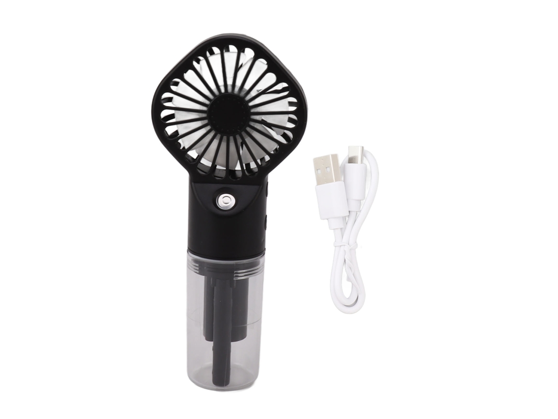 Ventilador de Mão com Névoa USB Recarregável 4 Velocidades Spray Água Preto