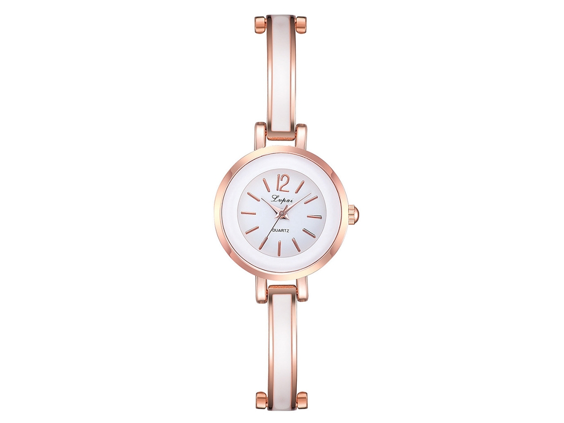 Relógio de Pulso Feminino Casual de Quartzo com Pulseira de Liga Ouro Rosa Branco