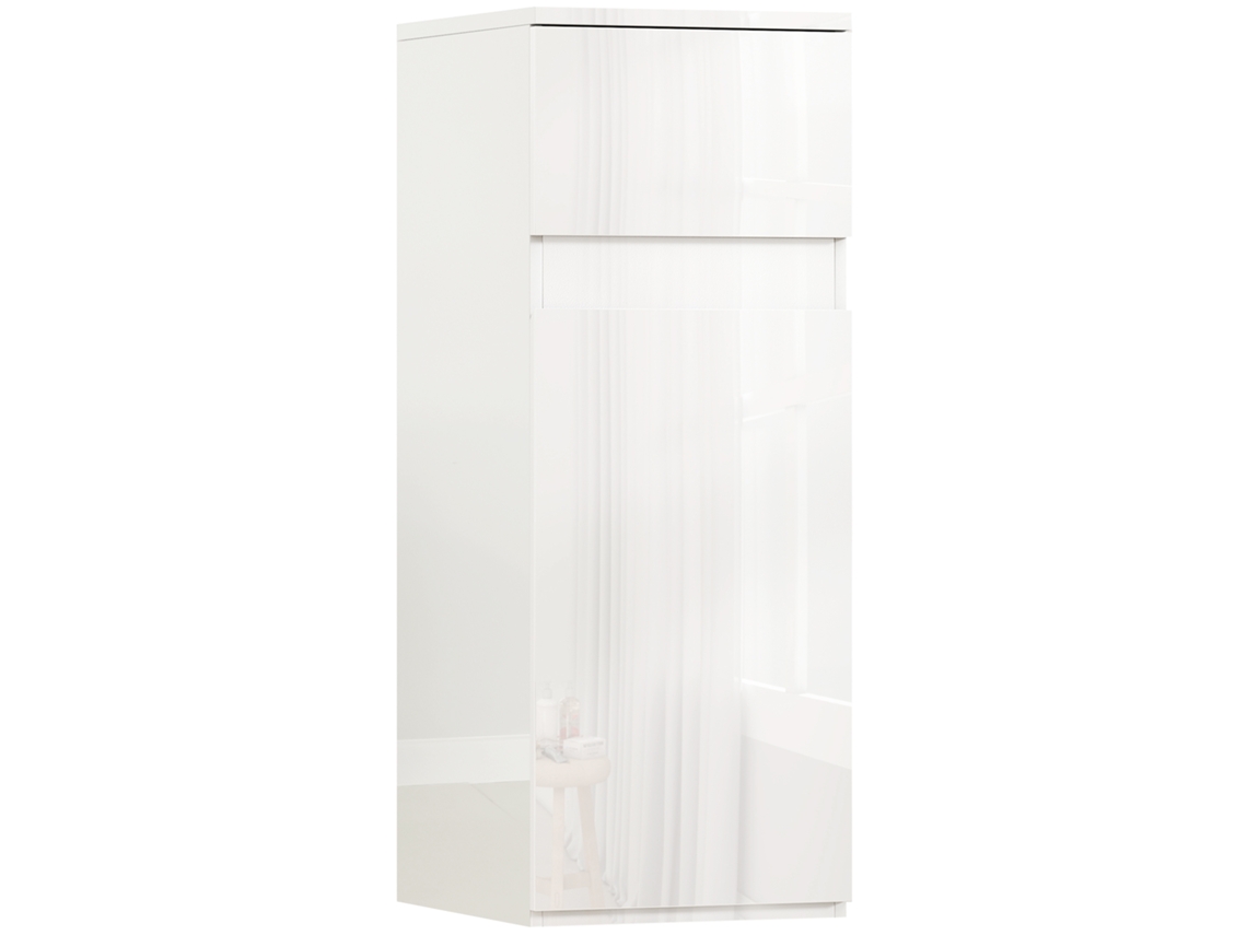 Armário de banheiro de parede com gaveta porta brilhante e prateleira de vidro ajustável branco S/MARCA