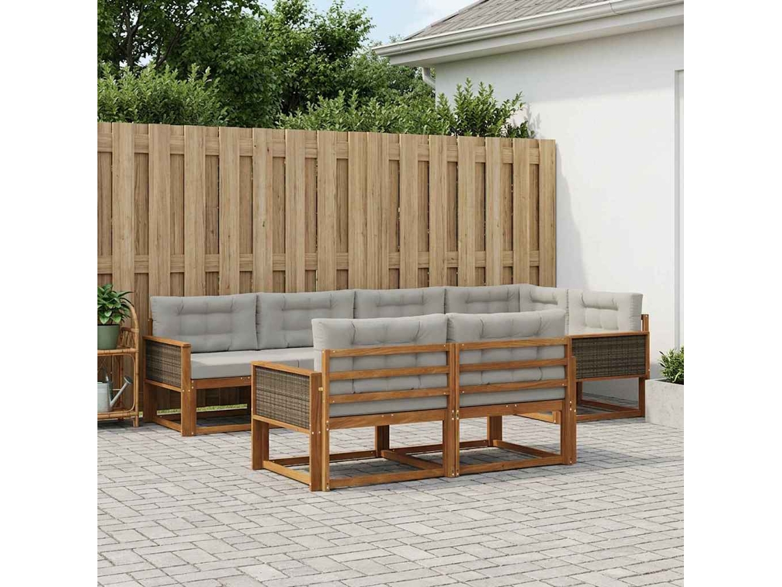 Vidaxl Conjunto De Sofás Para Exterior 7 Pcs Natural E Cinza Claro
