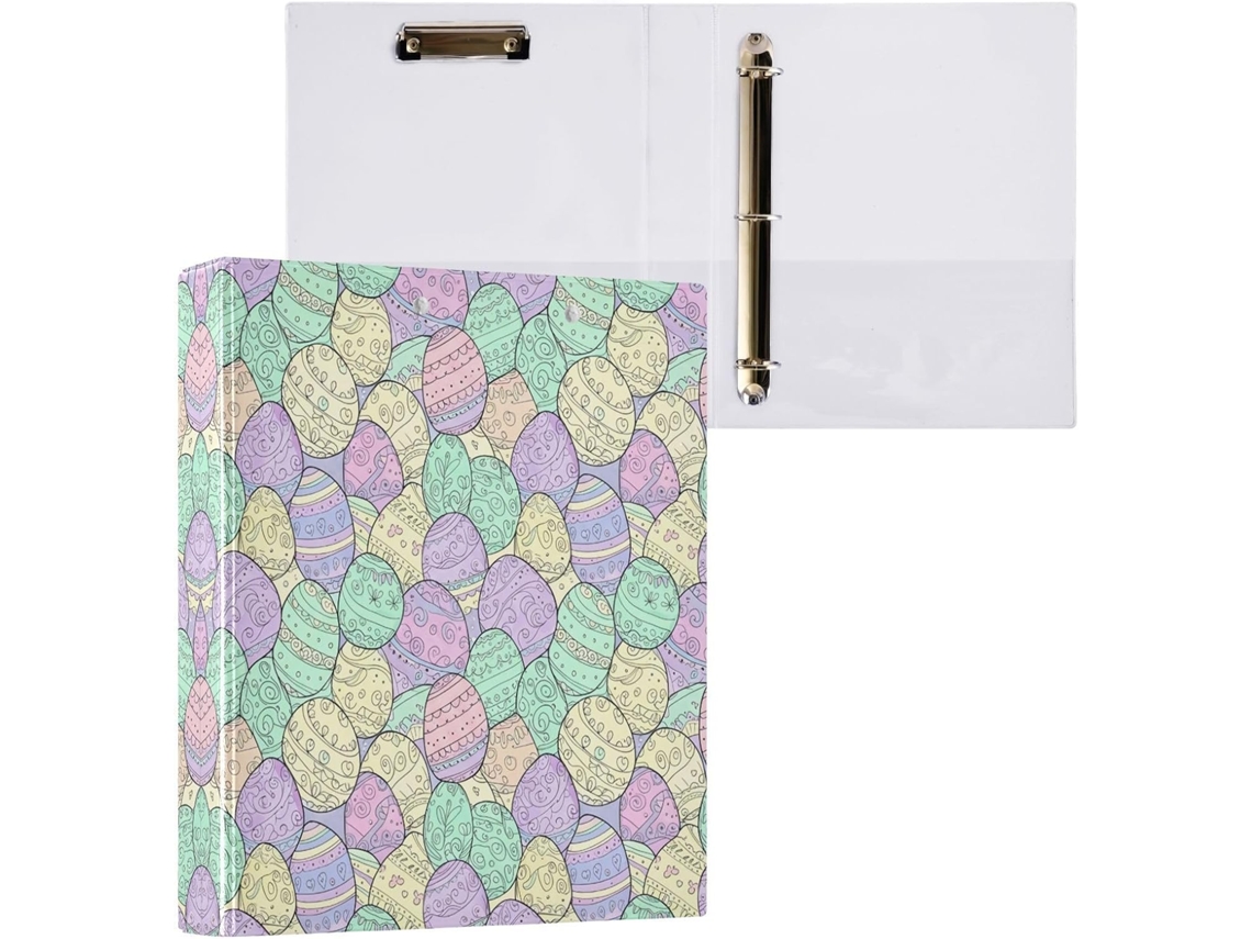 Pasta de 3 Argolas para Papel Tamanho Carta , Lindas Estampas Ovos Páscoa com Prancheta, Pranc (27,9 X 21,6 Cm)