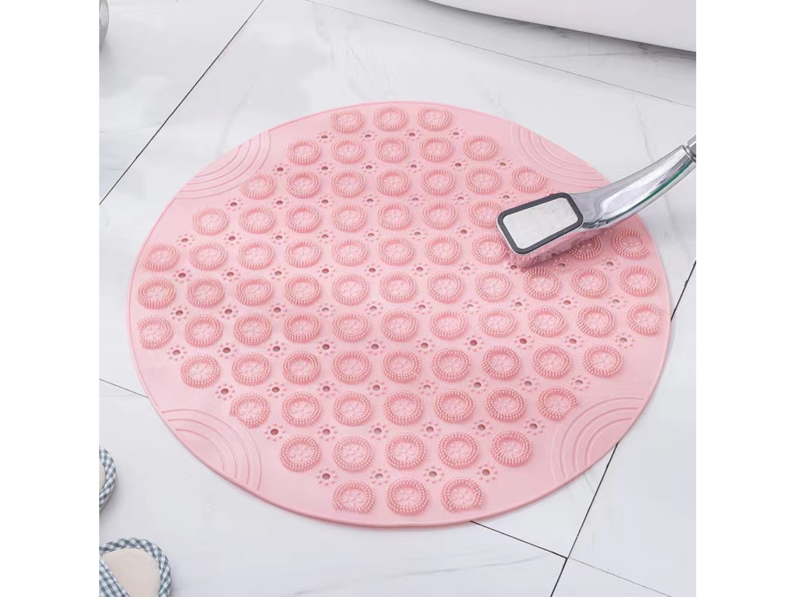 Tapete de Banho Redondo Antiderrapante , com Ventosa Forte e Franjas Massageadoras em Relevo, Feito de Borracha. MDUG (rosa)