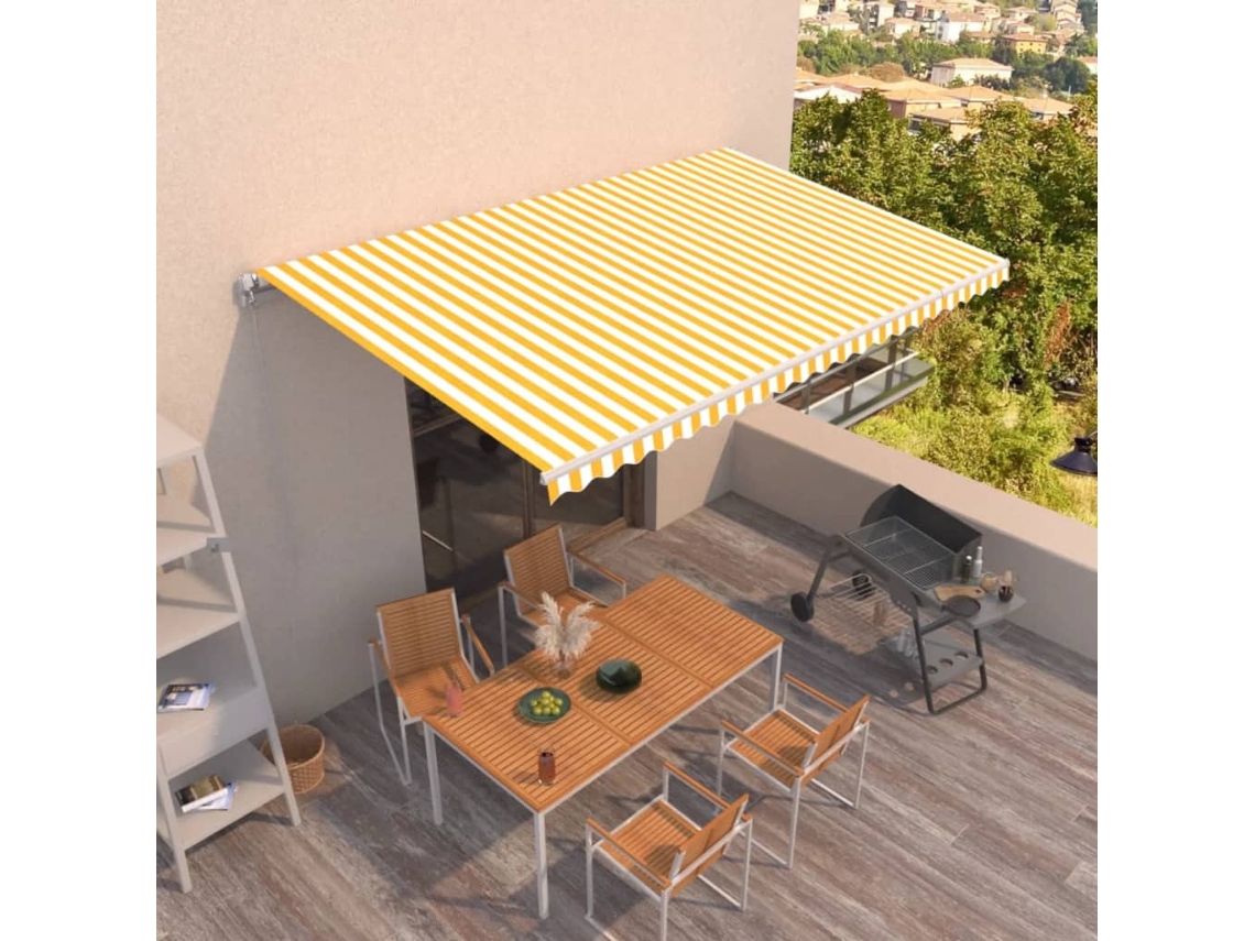 Toldo Retrã¡til Manual 500x300 Cm Amarelo E Branco Dkd Home Decor