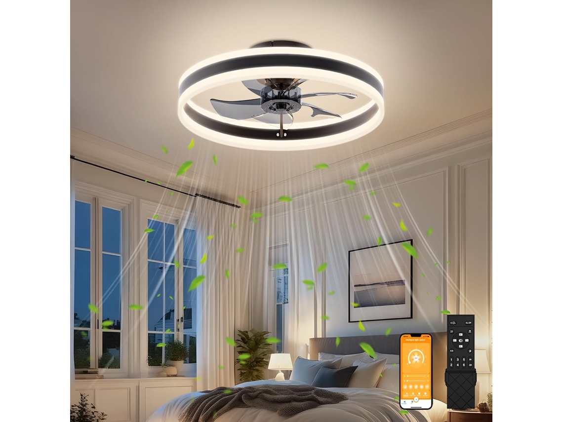 Ventilador Com Luz Led, 3000k, 6500k, 40 Cm, Comando Remoto, Para Quarto, Sala, Cozinha Ou Escritório