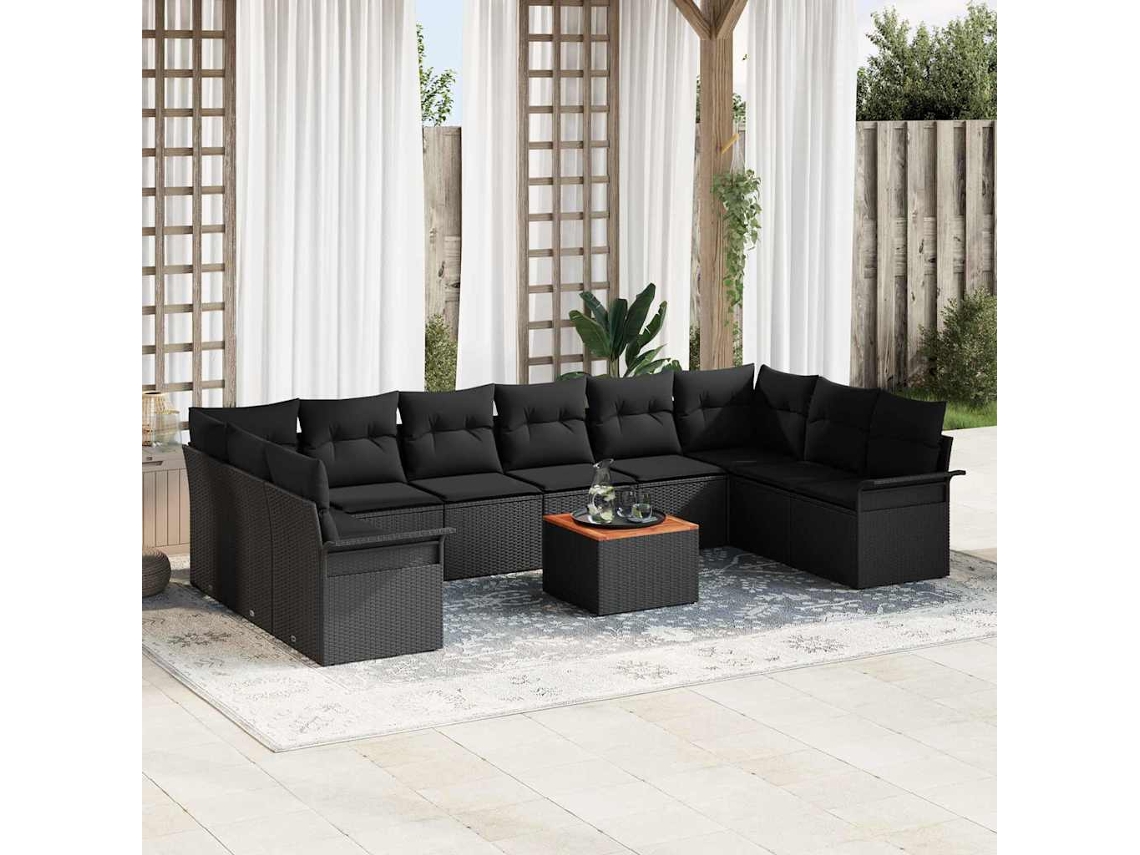 Vidaxl Conjunto De Sofá De Jardim 11 Unid. Preto Vime Pe