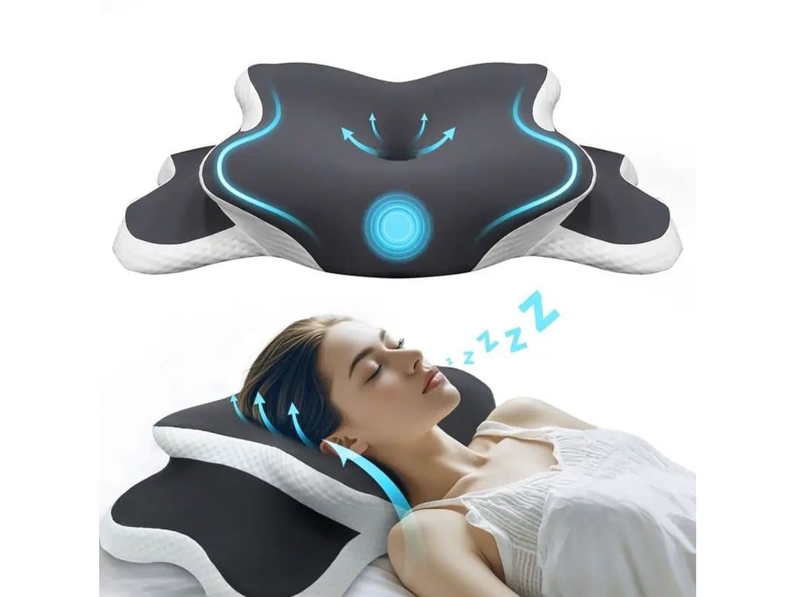Lurelia Travesseiro Cervical, Espuma Viscoelástica, Ergonómico, Ortopédico, Ajustável, Cinza Escuro / Cinza