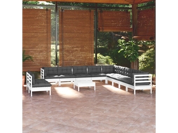 Vidaxl 12 Pcs Conj. Lounge De Jardim C/ Almofadões Pinho Maciço Branco
