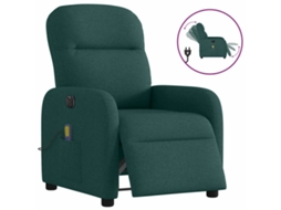 Vidaxl Poltrona Reclinável De Massagens Elétrica Tecido Verde-escuro
