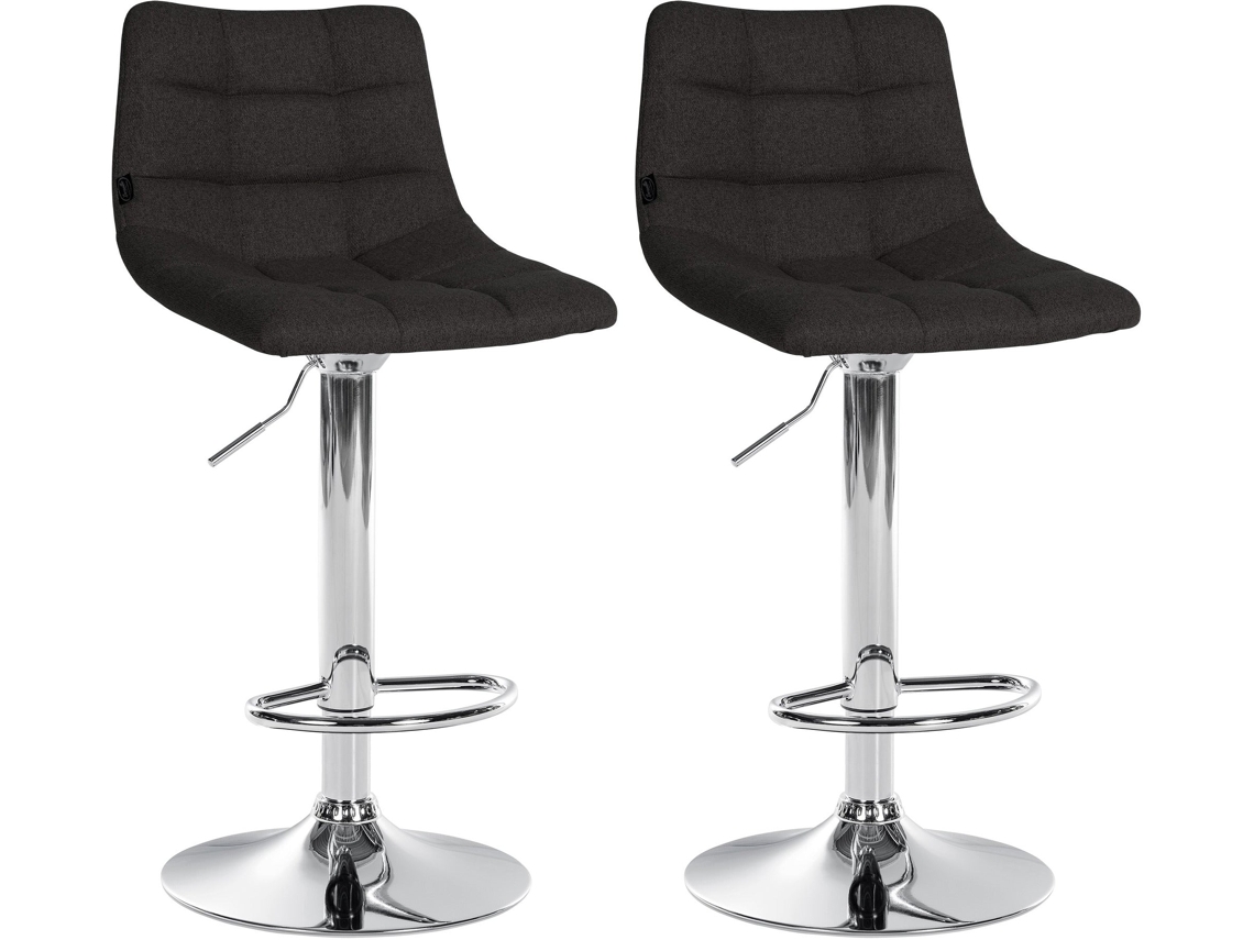 Conjunto de 2 banquetas de bar modernas em tecido preto com padrão acolchoado e base em metal cromado em formato de trombeta 10_0005886