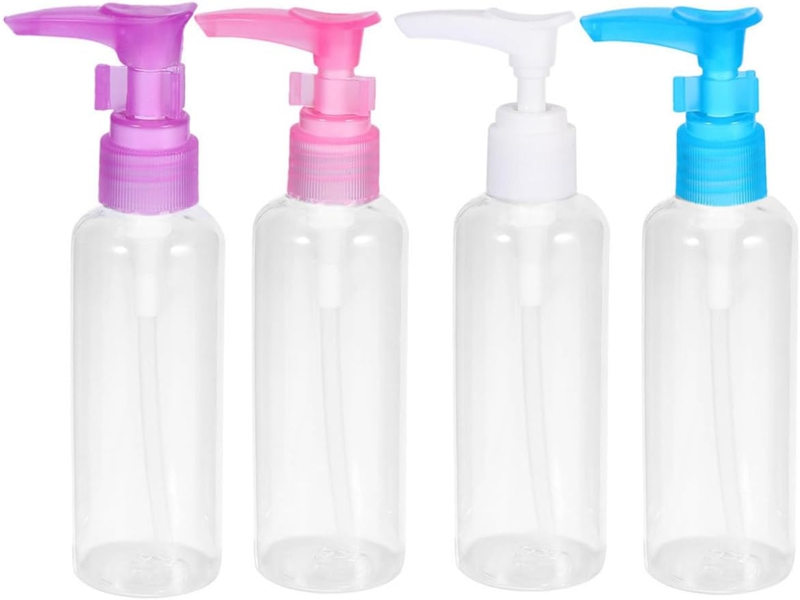 Conjunto de 4 frascos com bomba dosadora de 100ml para decoração de casa.