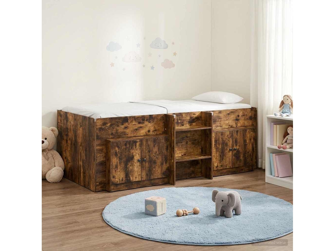 Vidaxl Cama Loft Com Armário Com Armazenamento 3 Unid. Carvalho Fumado