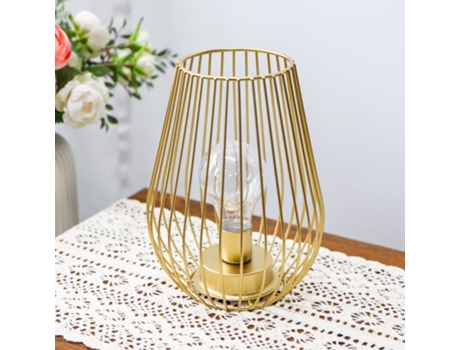 Lâmpada De Mesa De Metal Com Bateria, 21 Cm, Design Gaiola, Iluminação Sem Fio Com Luzes De Fada Quentes Jhy Design (dourada)