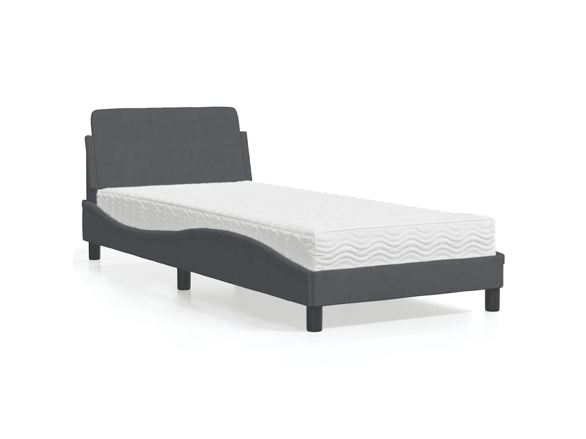Vidaxl Cama Com Colchão Dover 80x200 Cm Veludo Cinzento-escuro