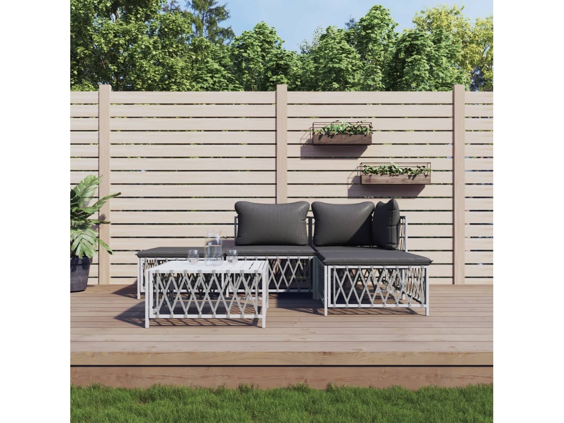 Pcs Conjunto Lounge De Jardim Com Almofadões Aço Branco Dkd Home Decor