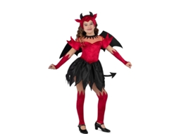 Fato de diabo vermelho e preto com asas para menina