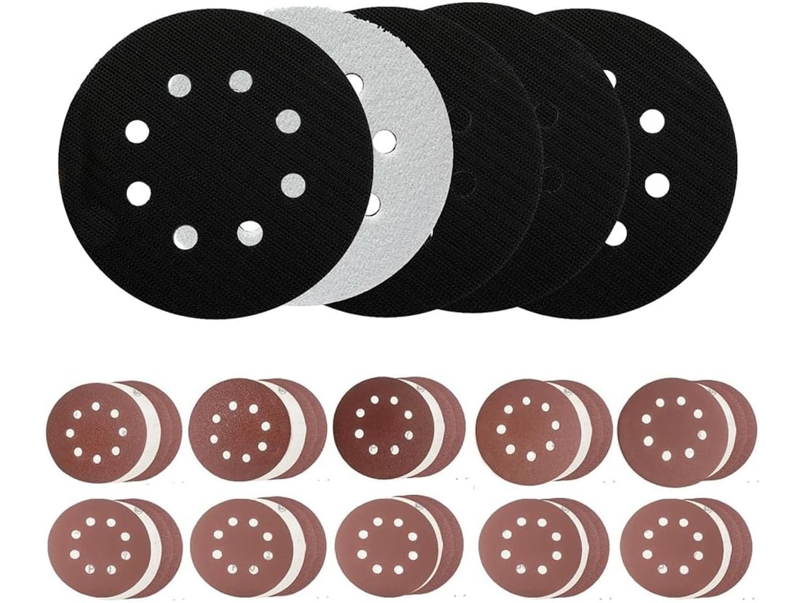 Conjunto De 5 Lixas De Espuma De 12,7 Cm (5 Polegadas) Com 8 Furos Para Lixadeiras Orbitais, Com Fixação Por Velcro.