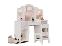 Vanidade Infantil, Mesa De Maquiagem De Madeira, Espelho Triplo Desmontável, Branco