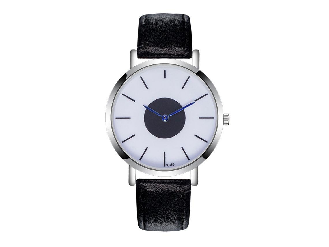 Relógio de Pulso Masculino de Quartzo com Pulseira de Couro Preto Estilo Conciso para Negócios e Lazer