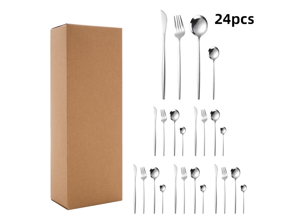 Conjunto De Talheres De Aço Inoxidável (24 Peças - Prata) (facas, Garfos, Colheres)